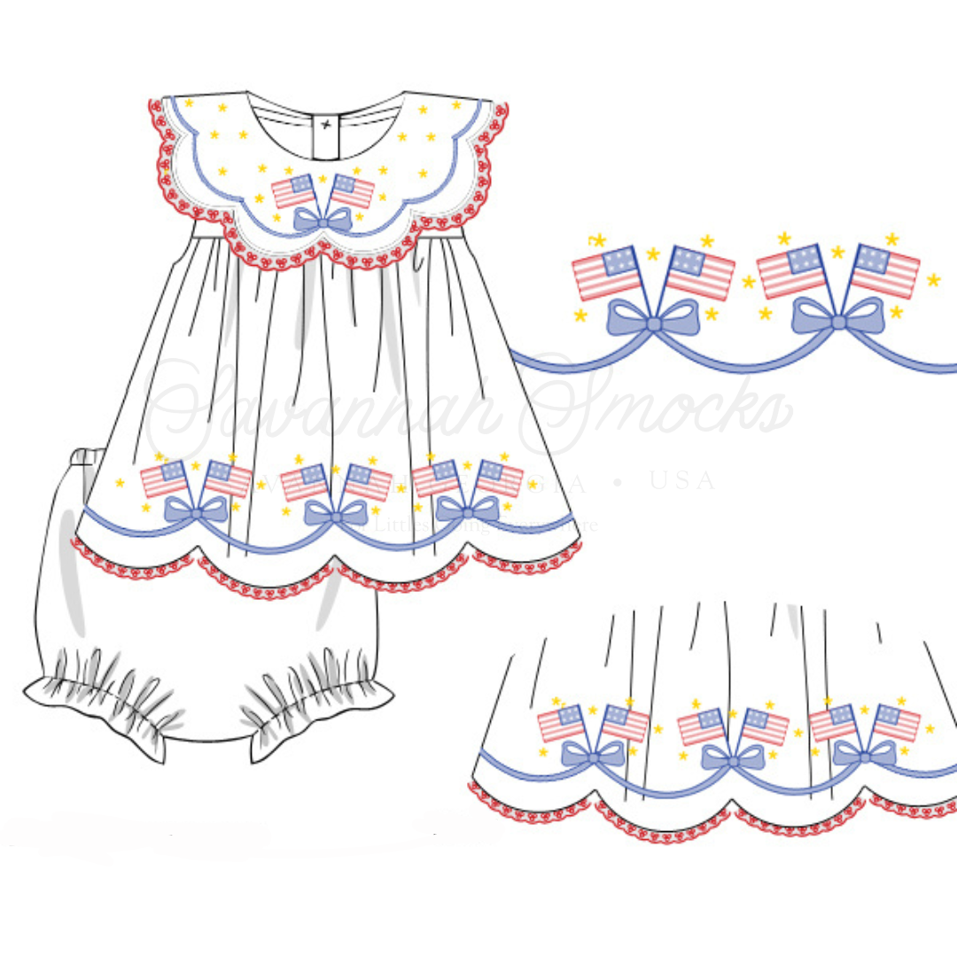 RTS Flag Shadow Embroidery Diaper Set