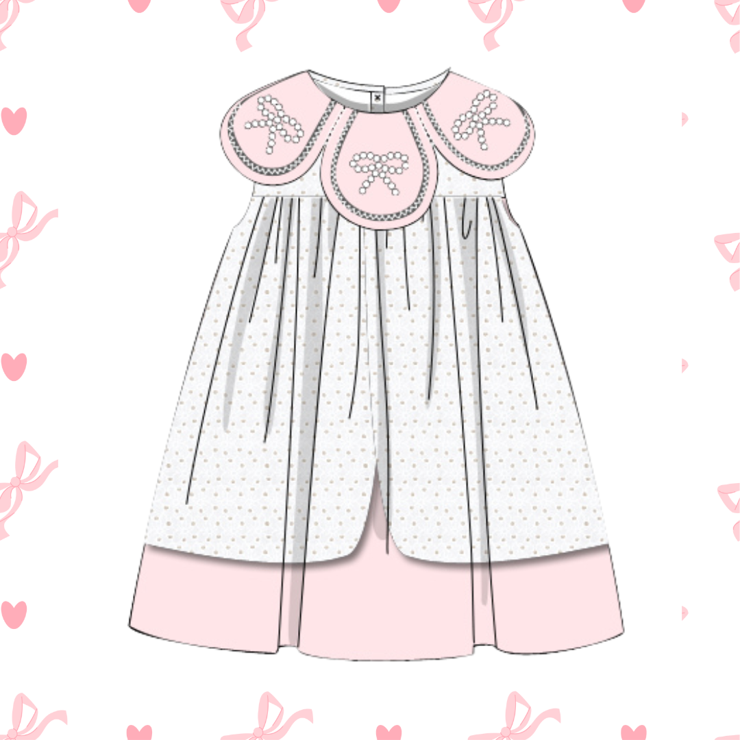 RTS Pearl Bow Petal Necks w/ Overlay Dress