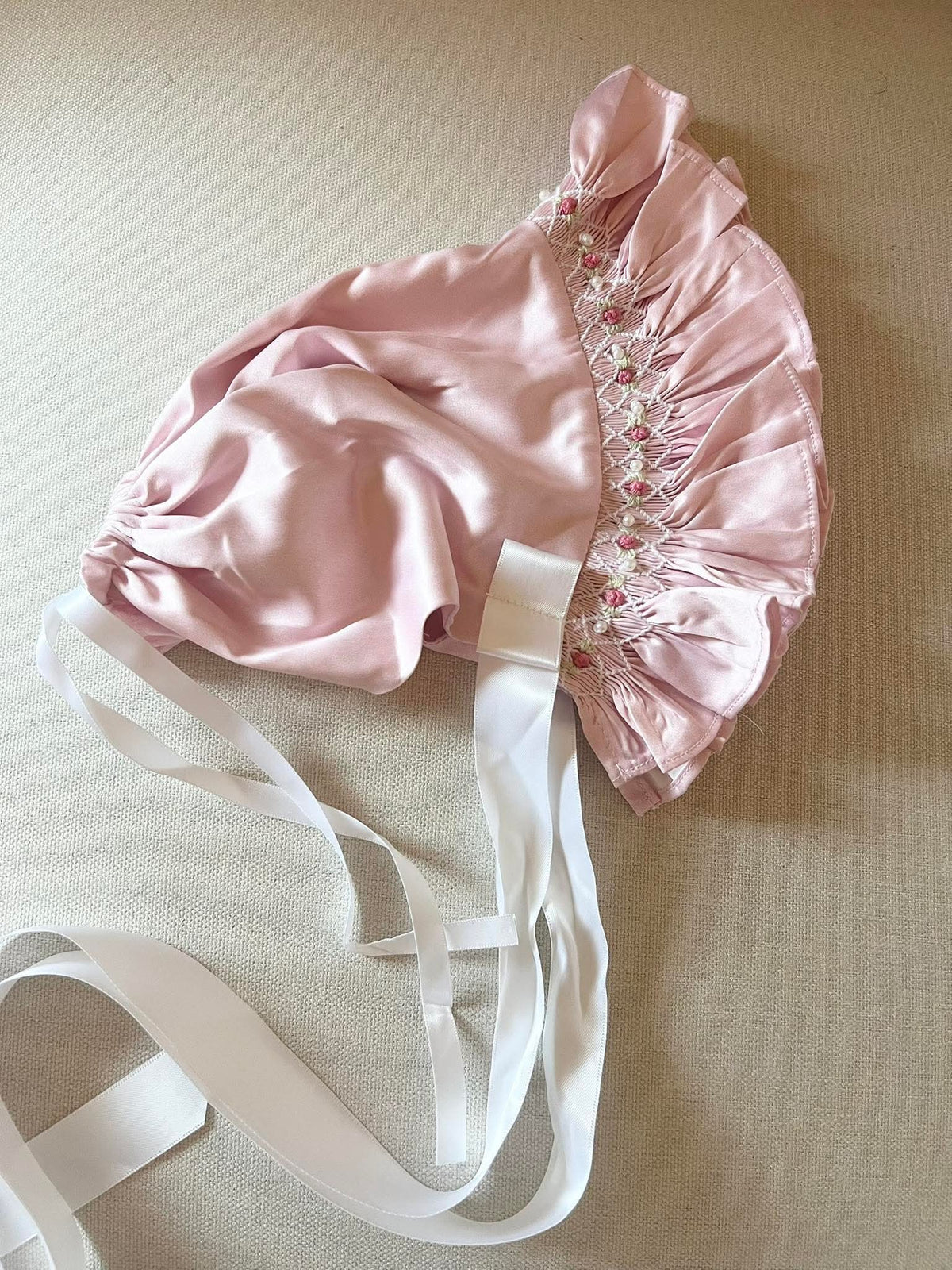 RTS Pink Satin Bonnet RUNS LARGE