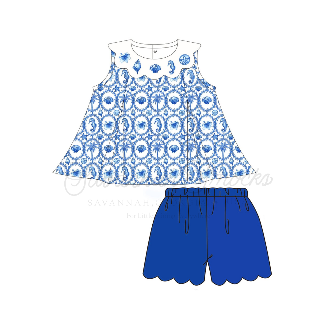RTS By the Sea Toile Ruffle Short Set