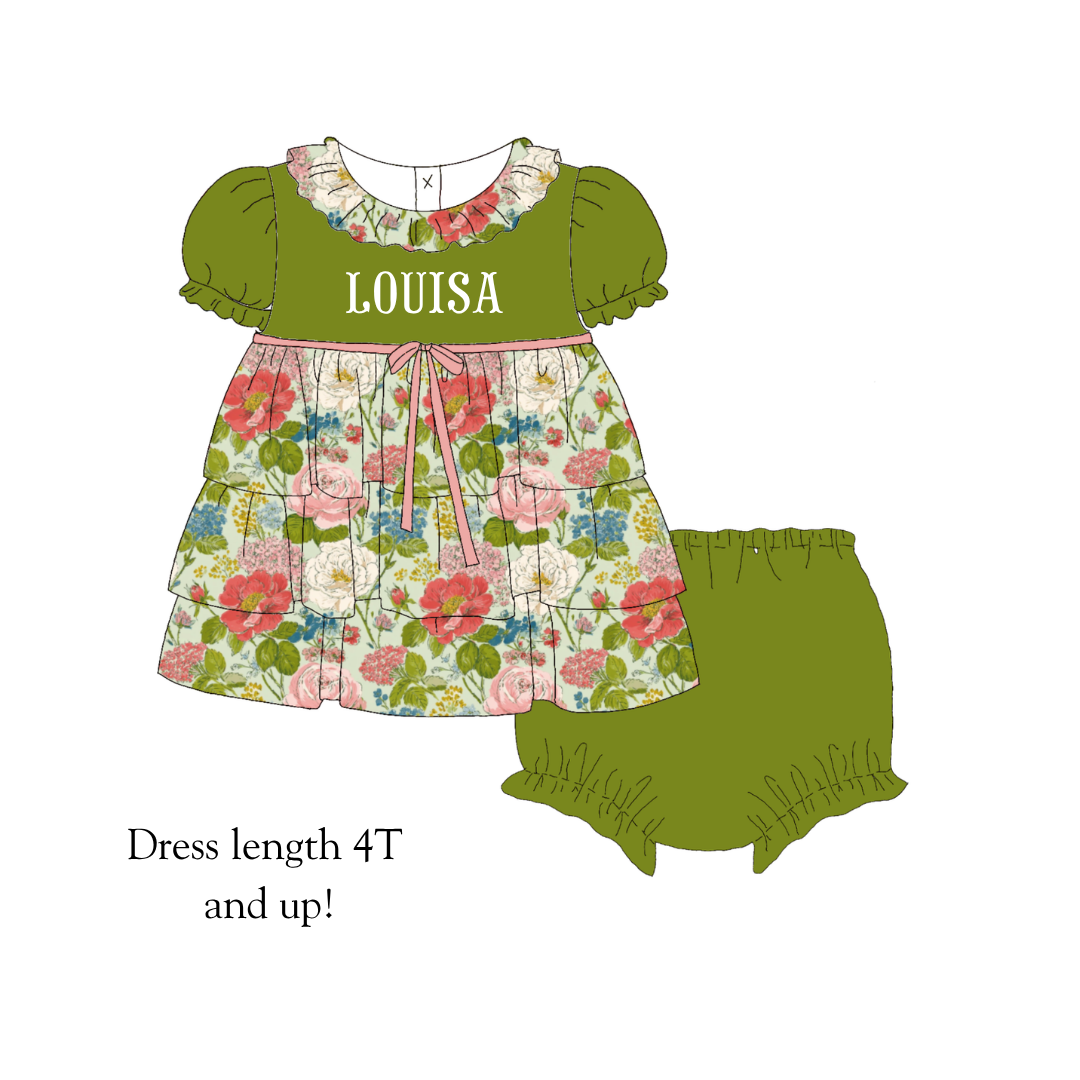 RTS Funky Floral French FLOWER CHILD Diaper Set DRESS LENGTH 4T AND UP