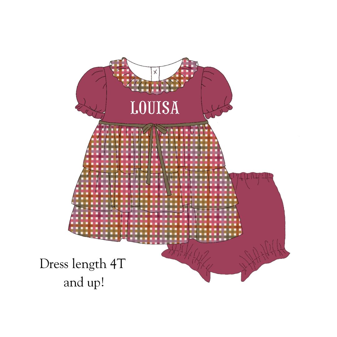 Plaid French Knot PRETTY IN PLAID Diaper Set DRESS LENGTH 4T AND UP