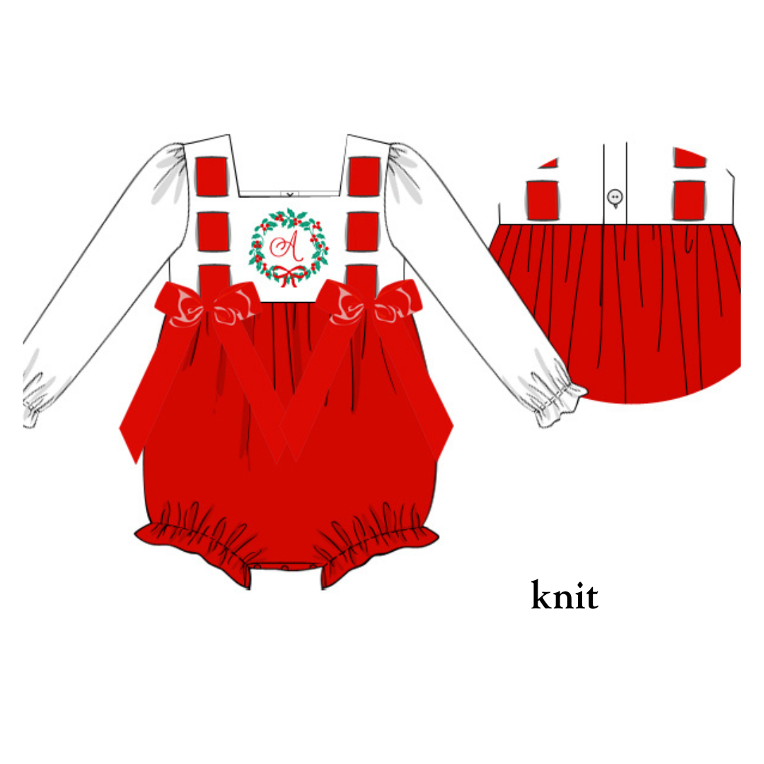PO38: LS Red Letter Embroidery Skirted Bubble (October TAT)