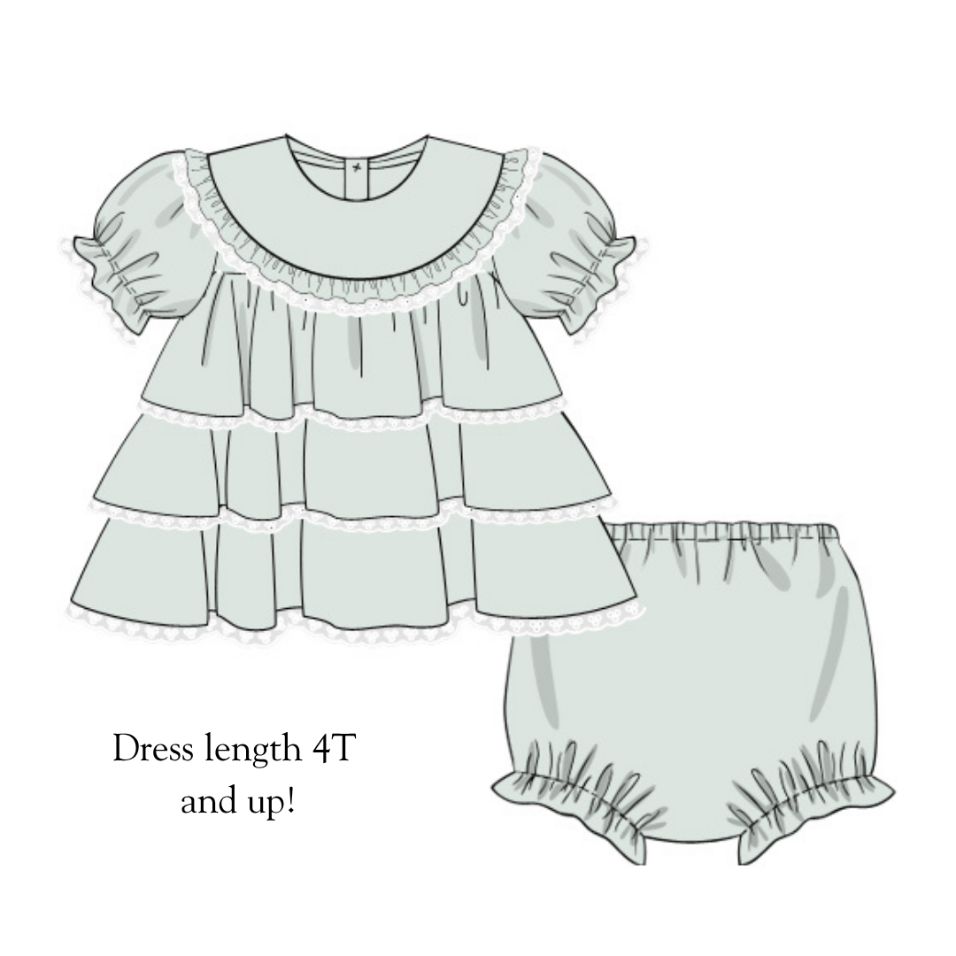 RTS Sage Ruffles Diaper Set DRESS LENGTH 4T AND UP!