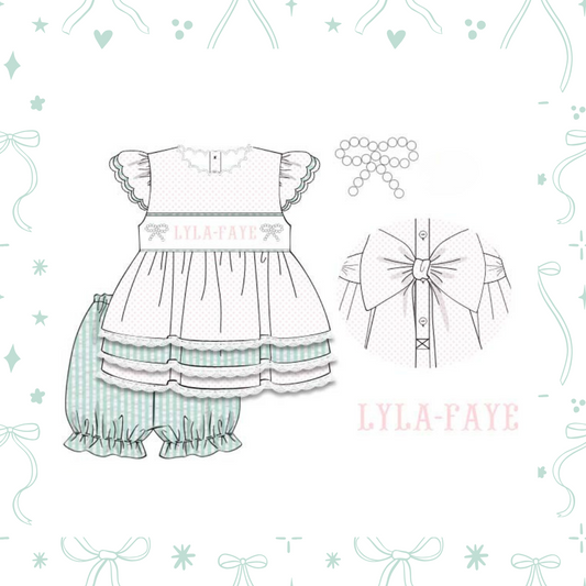 RTS Pearl Bow PRINCESS Smock Bloomer Set