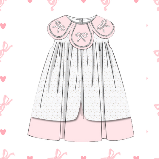 RTS Pearl Bow Petal Necks w/ Overlay Dress