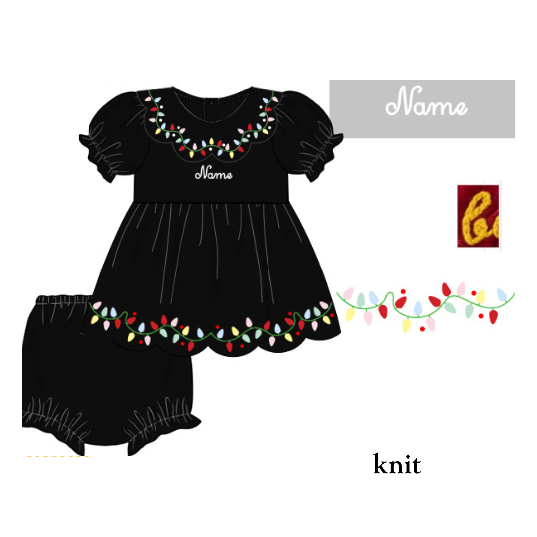 PO38: SS Custom Name Christmas Lights Diaper Set (October TAT)