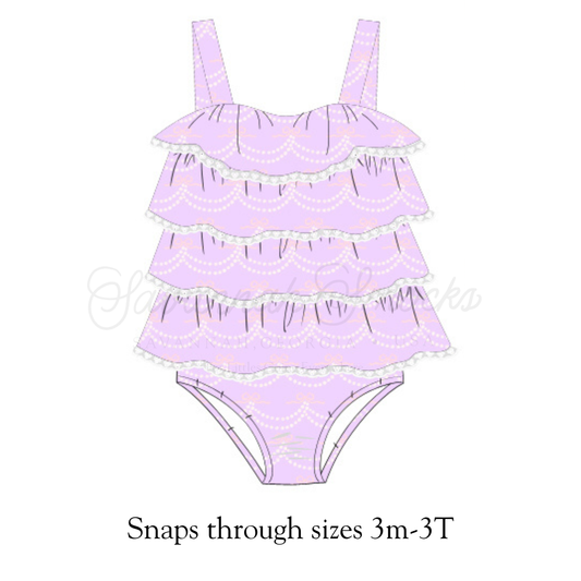 RTS Girls Purple Bows Swim One Piece