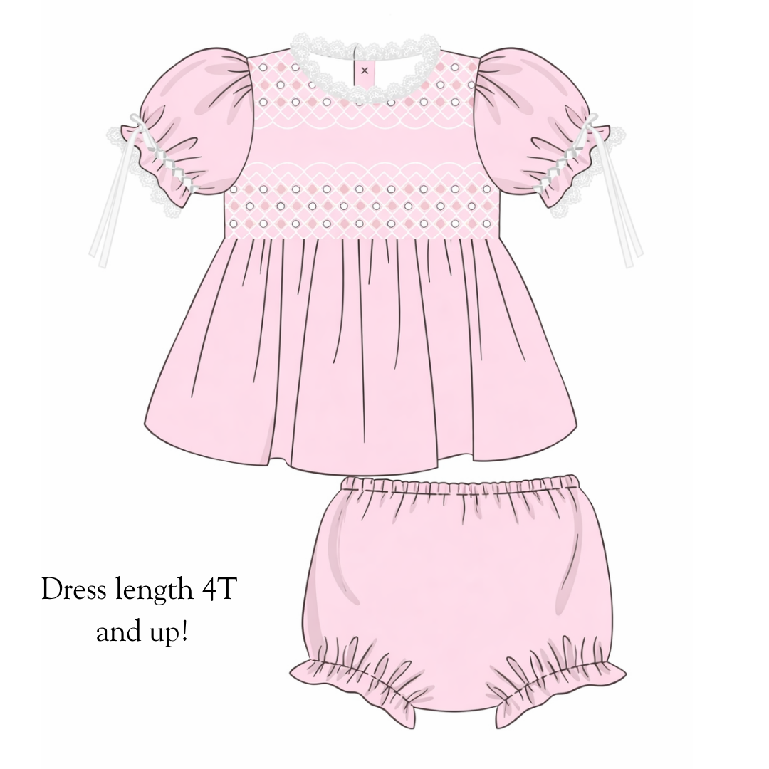 RTS Pink Satin Heirloom Diaper Set DRESS LENGTH 4T AND UP
