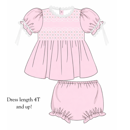 RTS Pink Satin Heirloom Diaper Set DRESS LENGTH 4T AND UP
