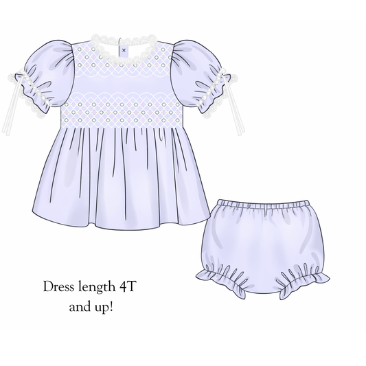 RTS Blue Satin Heirloom Diaper Set DRESS LENGTH 4T AND UP