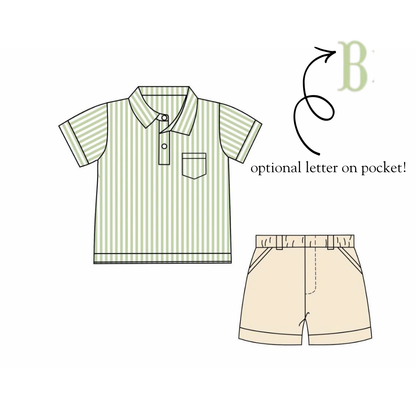 RTS Boys Sage Stripe Polo Set BLANK