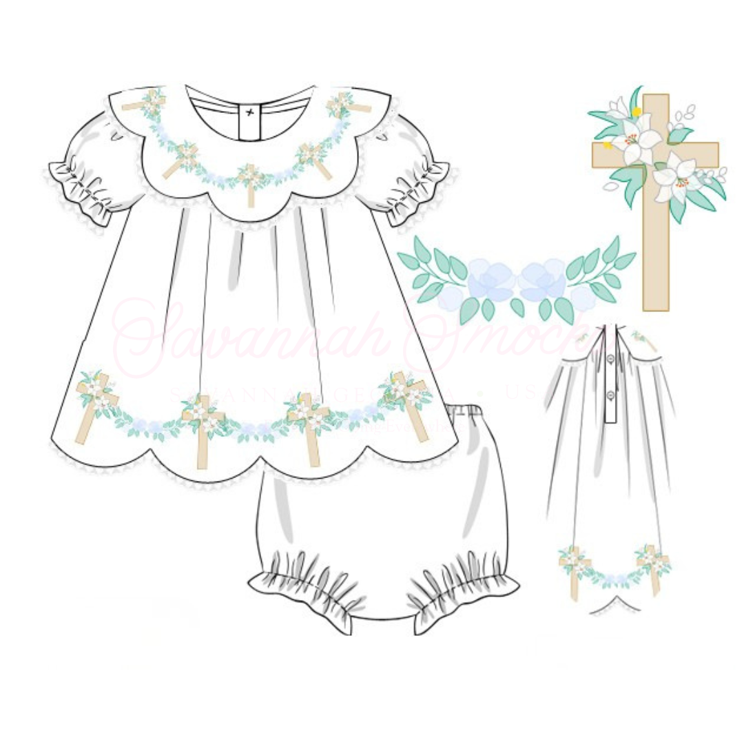 RTS Easter Shadow Embroidery Diaper Set