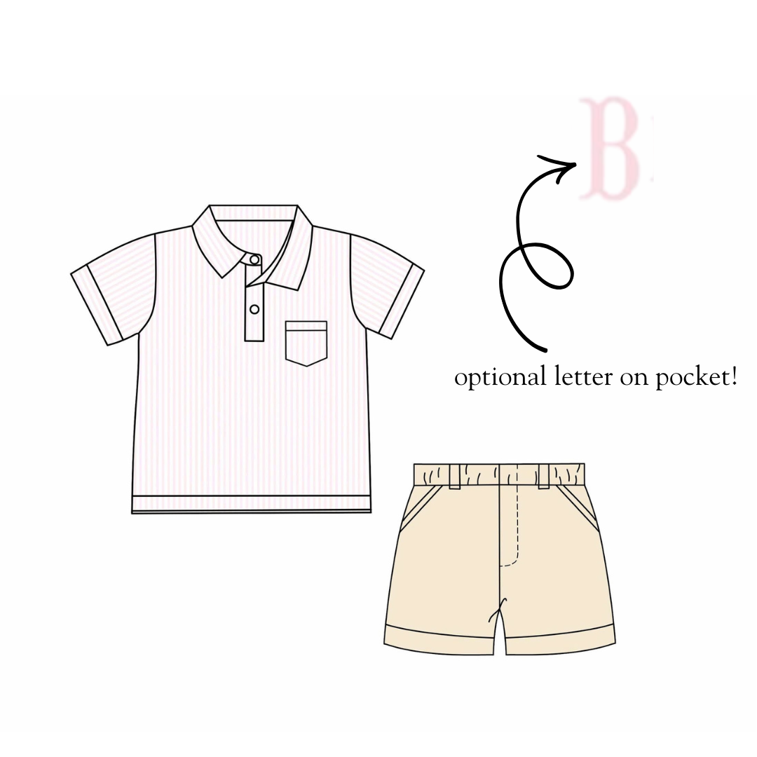 RTS Boys Pink Stripe Polo Set BLANK