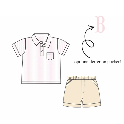RTS Boys Pink Stripe Polo Set BLANK