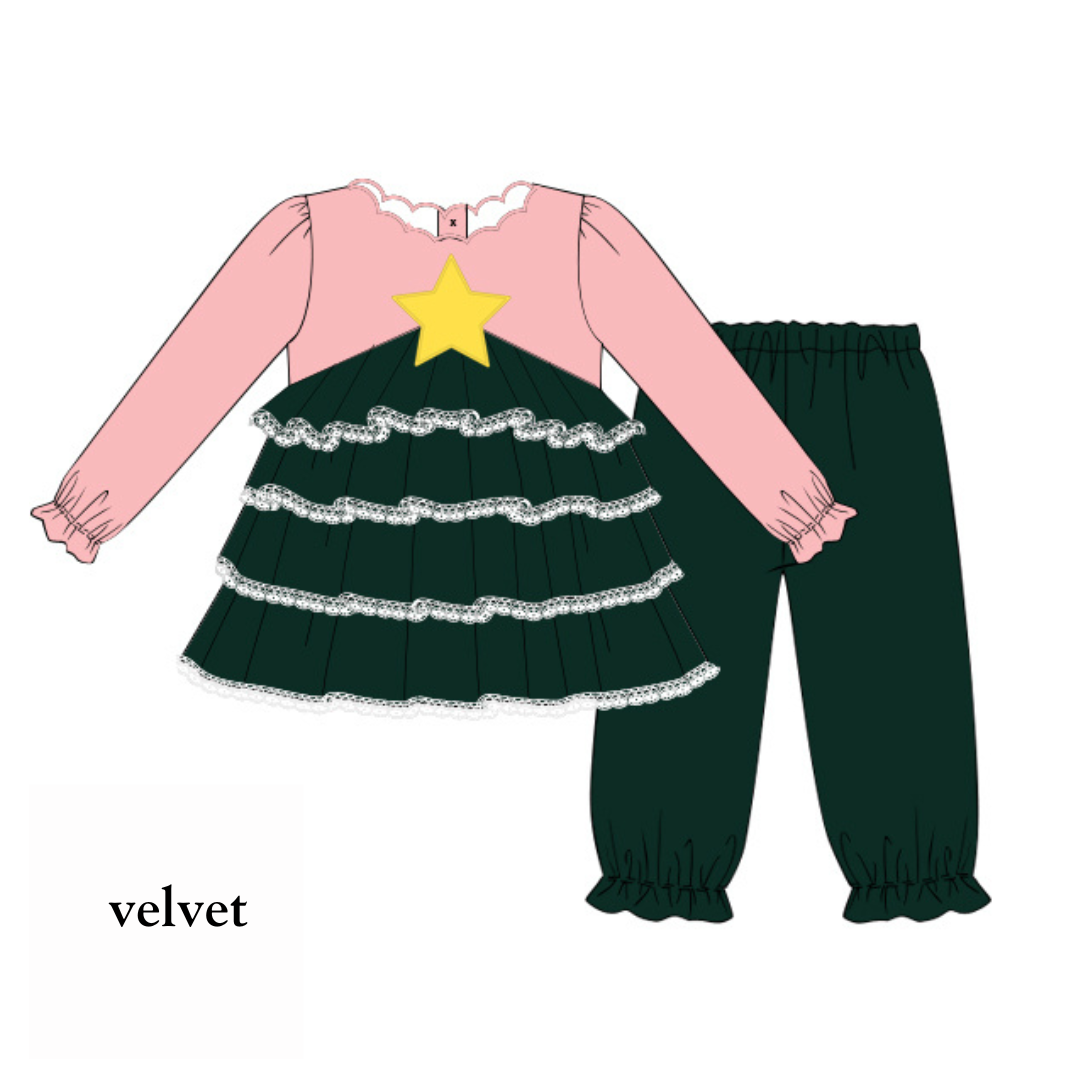 PO38: O Christmas Tree Velvet Pant Set (October TAT)