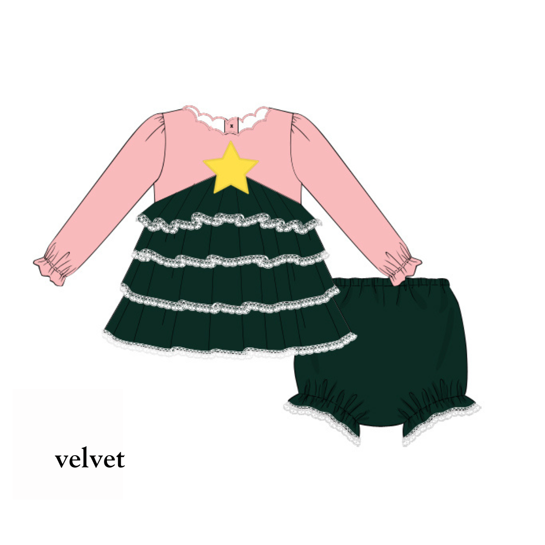 PO38: O Christmas Tree Velvet Diaper Set (October TAT)