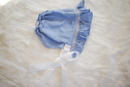 RTS Blue Satin Bonnet RUNS LARGE