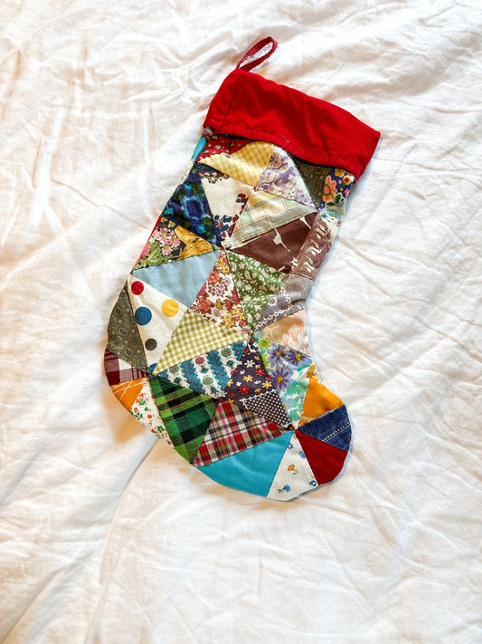 Handmade Colorful Upcycled Quilted Stocking