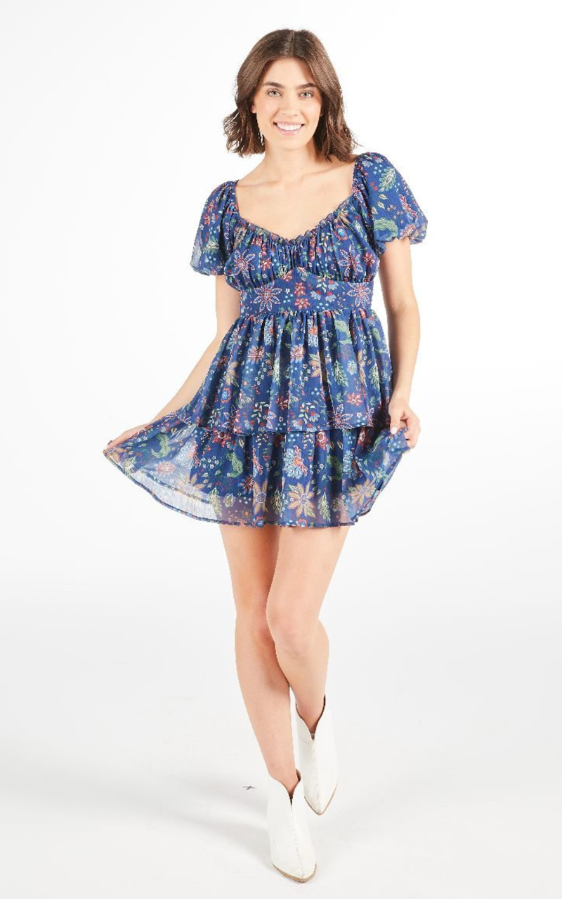 RTS: Blue Paisley Mini Dress