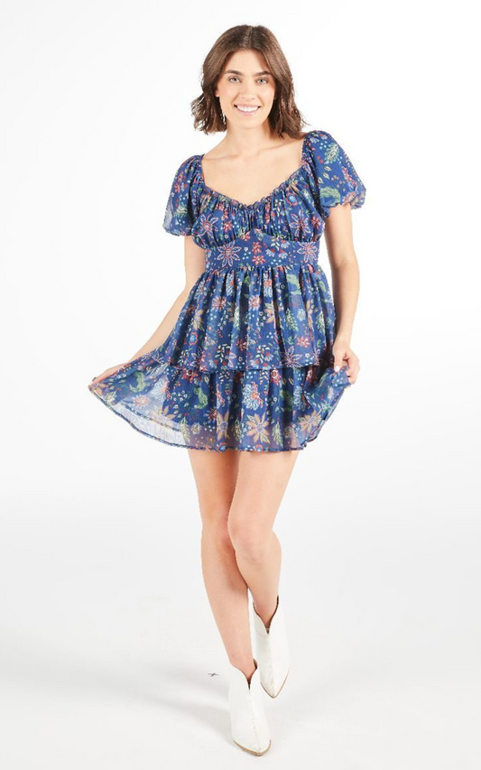 RTS: Blue Paisley Mini Dress
